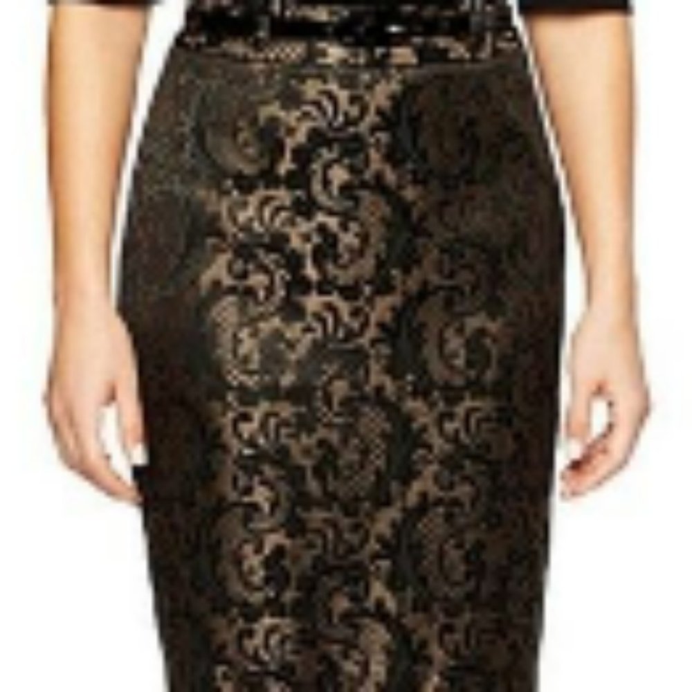 Worthington Womens Black & Gold Jacquard Skirt Size: 6 Shimmer